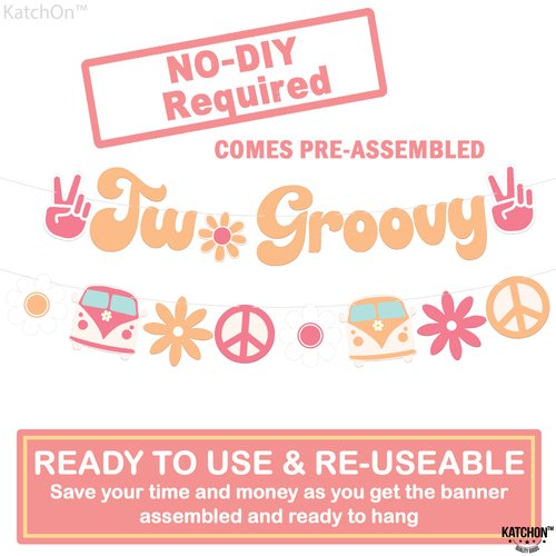 KatchOn, Cute Two Groovy Banner - 10 Feet, No DIY | Two Groovy Party Decorations | 2 Groovy Birthday Banner, Two Groovy Birthday Decorations | Hippie Party Decor, 2 Groovy Birthday Party Decorations