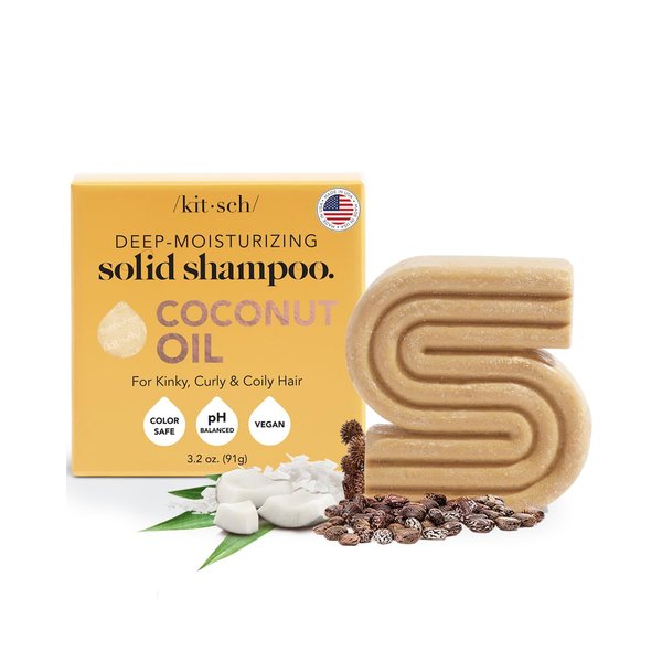 Kitsch Coconut Oil Shampoo Bar, Deep Moisturizing Curly Hair Shampoo, Safe for Color Treated Hair, Paraben & Sulfate Free Formula, Plastic Free, Vegan & Cruelty Free Ingredients for Dry Hair, 3.2 oz