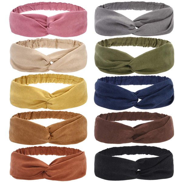 Folora 10pcs Twisted Criss Cross Elastic Headbands Vintage Suede Fabric Hair Bands for Women Girls
