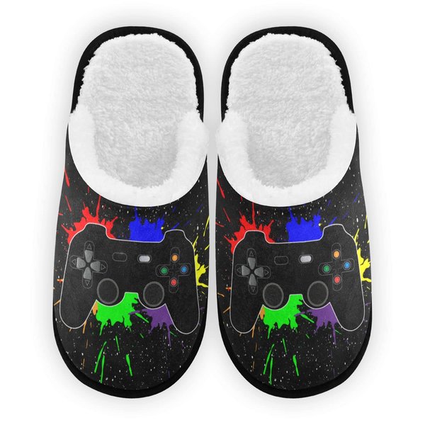 Fisyme Video Game Slippers For Women Girls, Soft Memory Foam Non-Slip Indoor House Slippers Home Shoes for Bedroom Hotel Travel Spa