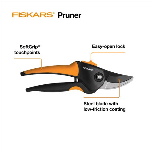 Fiskars SoftGrip Bypass Pruner 5/8" Tree and Branch Cutter - Bypass Pruning Shears and Garden Clippers with Sharp Precision-Ground Steel Blade