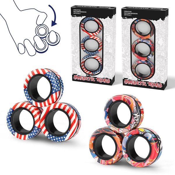 (6PCS) Magnetic Rings Fidget Toy Set, Idea ADHD Fidget Toys, Adult Fidget Magnets Spinner Rings for Anxiety Relief Therapy, Fidget Pack Great Gift for Adults Teens Kids