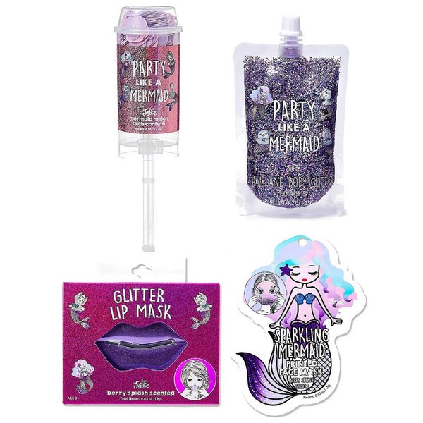 Justice For Girls Mermaid 4pc Cosmetic Set Lip Mask Bath Confetti Body Glitter