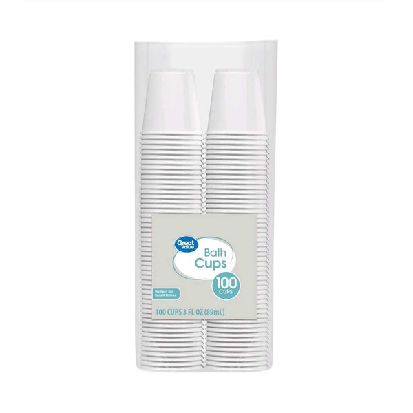 Bath Great Value 3 Oz White Plastic Cups, 100 Ct