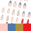 QQPPOLIU Medium Press on Nails Almond Multi Color Press on Nails Chrome 3d Nails Press Ons French Tip Fake Nails Hot Girls Acrylic Glue on Nails Gift for Women and Girls