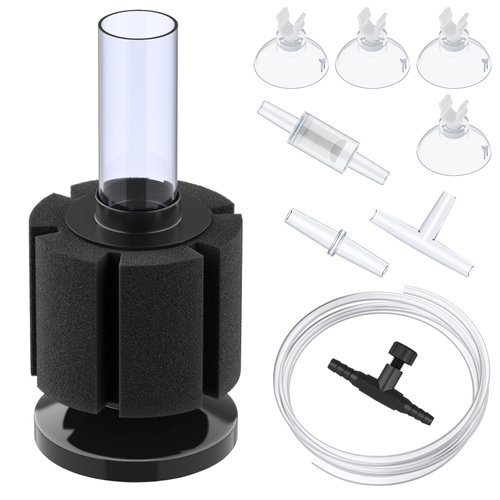 Pawfly Aquarium Sponge Filter, Small Fish Foam Filter with Tubing Suction Cup Check Valve Connector and Control Valve Accessories for Betta Fry Shrimp Tiny Fish Tank up to 10 Gallons