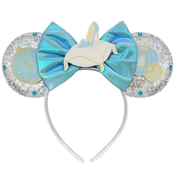 Bmobuo Belle Mouse Ears Headband for Women, Rose Mouse Ears Sequin Bows Headband Mouse Ears for Adult Park Ears