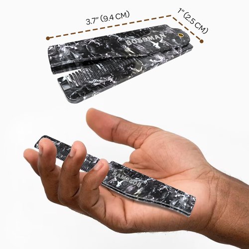 Bossman Acetate Folding Comb for Men - 3.5 inch Travel Comb for Men - Saw Cut Mustache Comb - Thin Beard Comb - Portable Pocket Comb - Hair Comb for Men