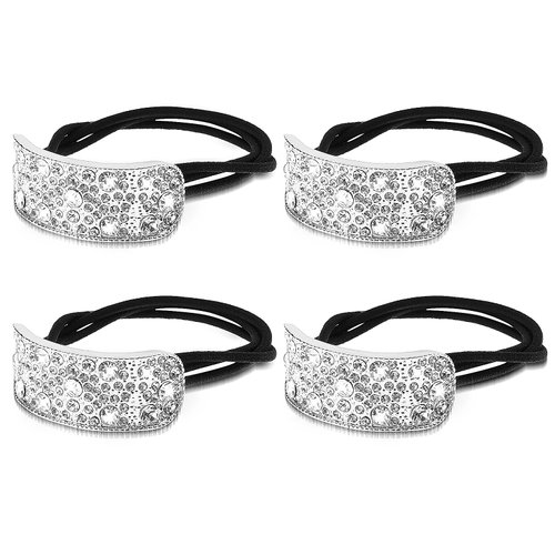 COMNICO 4Pcs Rhinestone Hair Scrunchies Crystal Hair Ties Rubber Bands Chic Elastic Ponytail Holder No Damage Bling Sparkles Diamond Hair Accessories for Women Girls Thin Hair Fashion Headbands