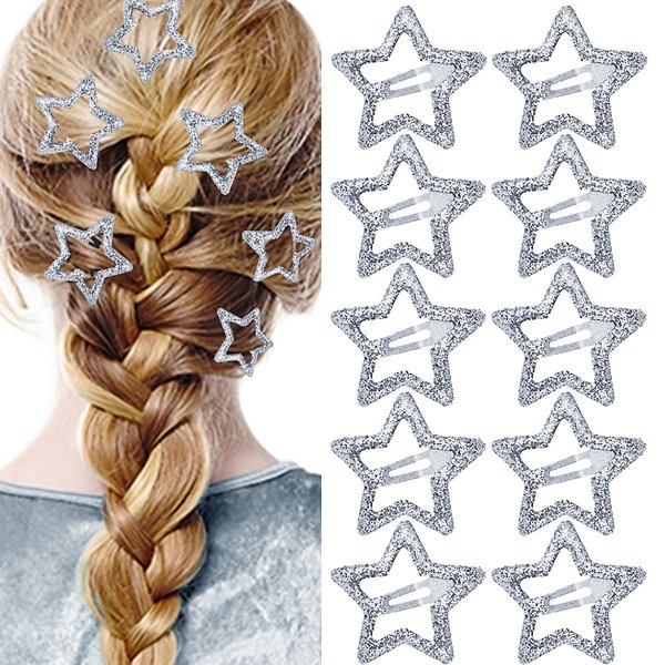 10PCS Star Snap Hair Clips Y2K Star Hair Clips Glitter Metal Hair Barrettes for Girls Women Cute Y2K 2000s Star Hairpins Headpieces Decor Non-Slip Star Hair Accessories Hairclip for Thin Thick Hair