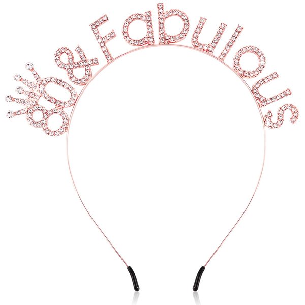 SuPoo Rose Gold 80th Birthday Decorations for Women 80th Birthday Headband Crown 80th Birthday Gifts for Her 80 & Fabulous Party Decorations Happy Birthday Tiara Hair Accessories