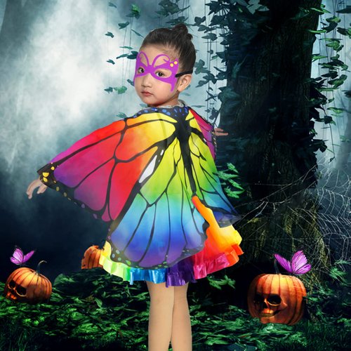D.Q.Z Kids Fairy Butterfly-Wings Costume for Girls Halloween Butterfly Costumes & Rainbow Tutu Dress Up Party Supplies (Multicolor)