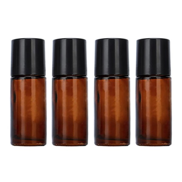 4Pcs 30ml/1oz Amber Glass Deodorant Roller Bottle with Plastic Roller Ball & Black Lid Deodorant Bottles Essential Oil Roller Bottles Empty Deodorant Containers for Essential Oils Deodorant