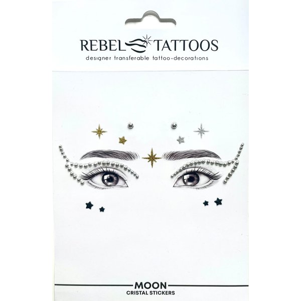 Rebel Tattoos Self-Adhesive Eye fake piercing and Face Gems Jewels for Rave Party Festival Makeup, Reusable Multicolor Acrylic Crystal Temporary Tattoo Stickers, Cosmic Face Jewel Eye Stars (Space01)