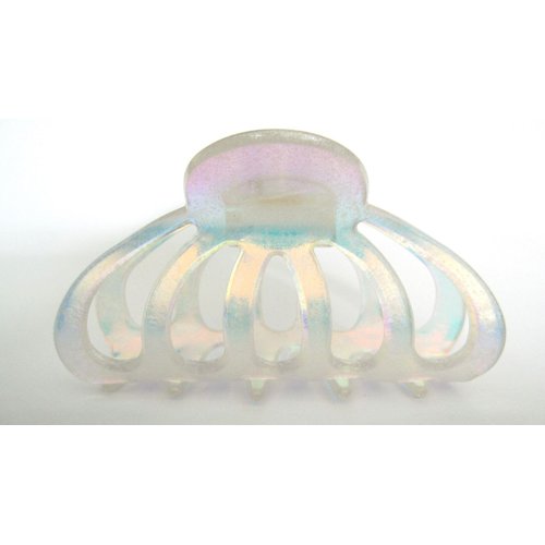 Medium clear frosted white spotted Iridescent hair claw clip