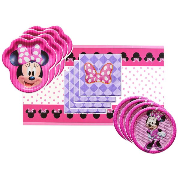 Minnie Mouse Party Supplies Tableware Bundle Pack for 16 Guests - Includes 16 Dinner Plates, 16 Dessert Plates, 16 Dinner Napkins, and 1 Tablecover