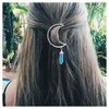 Andelaisi Boho Moon Hair Clip Vintage Hollow Crescent Hairclip Natural Stone Pendant Hairpin Hexagonal Crystal Drop Hair Barrette Clip Hair Accessory for Women and Girls Headdress