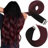 Moresoo Burgundy Tape in Hair Extensions Balayage Off Black to Burgundy Hair Extensions Real Human Hair Tape in Ombre Human Hair Tape in Extensions Balayage 16 Inch #1B/99J 20pcs 50g