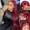 ONETIDE 28Inch Burgundy Lace Front Wig Human Hair 180 Density Straight 13x4 HD Human Hair Lace Front Wigs Pre Plucked Brazilian Virgin 99J Human Hair Wigs for Black Women