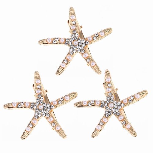 3Pcs Pearl Starfish Rhinestones Hair Clips Hair Barrette Headwear Bobby Pin Hairpin Headwear Bang Clamps Bridal Flower Girl Accessories for Women Girls