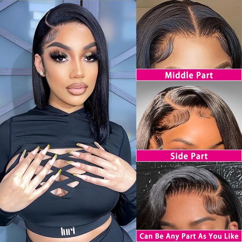 Shesbeauty Bob Wig Human Hair 10 Inch 13x4 Hd Lace Front Wigs 180% Density Short Bob Wig with HD Transparent Lace Frontal Pre Plucked With Baby Hair Free Part Natural Color