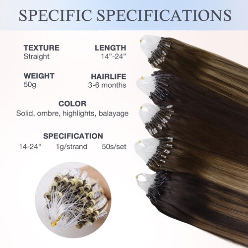 DOORES Microlink Hair Extensions Human Hair, Ash Brown to Platinum Blonde 18 Inch 50g/50s, Beaded Hair Extensions silky Straight Remy Hair Extensions