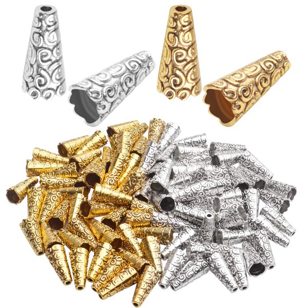Beads Caps Making, 100pcs Antique Beads Caps Tibetan Style Cone Caps Metal Beads End Caps Flower Bead Caps Tassel Crafts DIY for Jewelry Making, 17.5 8.5mm