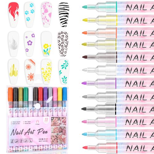 ASTONFOG 12PCS Nail Art Pens Set,3D Nail Polish Pens Quick Dry for Nail Art Macaron Color Nail Art Drawing Special Nails Art Design Manicure Nail Pens for Home & Salon DIY (0.7)