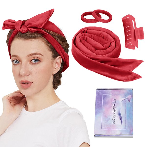 Heatless Curling Rod Headband, Upgraded 60" Long Heatless Curls Soft Hair Curlers to Sleep In Hair Rollers No Heat Curls (Claret)