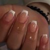 ANDGING French Tip Press on Nails Coffin White Short Medium Fake Nails Square Glue on Nails with Design Nails Press Ons Acrylic False Nails for Wedding Manicure Stick on Nail with Glue AKL88O6