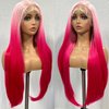 SOKU 13x6 Lace Front Wigs Pre Plucked 32 Inch Long Straight Lace Frontal Wigs with Baby Hair Ombre Pink Synthetic Wigs with Light Pink Roots Free Part Glueless HD Silky Straight Wigs for Women