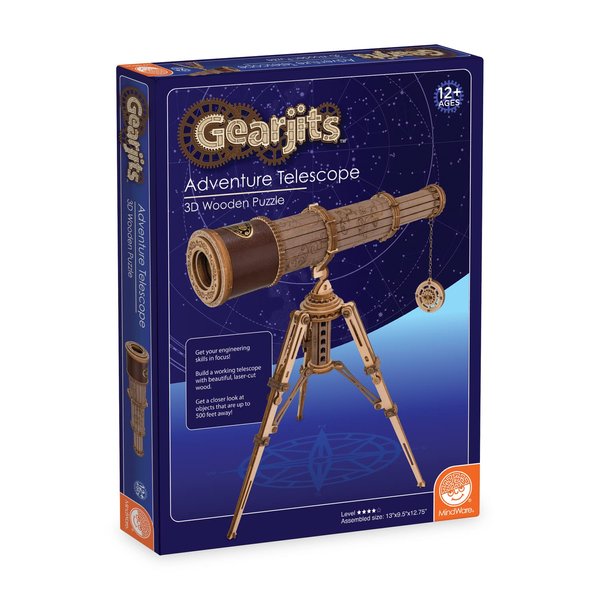 Gearjits: Telescope – Wooden 3D Building Puzzle for Teens & Adults – Build Your Own Telescope – Fun for Parents Too! – Great STEAM Gifts for Ages 12+