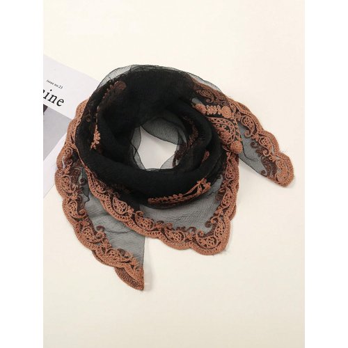 Floerns Women's Flower Embroidery Hair Scarf Headband Sheer Hair Bandana Black One-Size