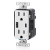 Leviton T5633-W Type A & Type-C USB In-Wall Charger with 15A Outlet, USB Charger for Smartphones and Tablets, White