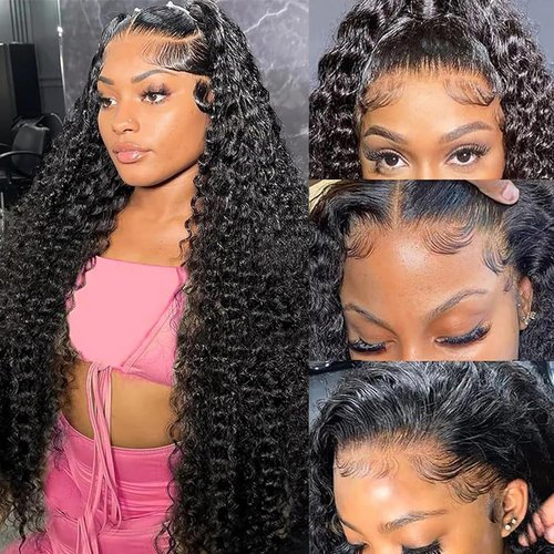 13x6 Deep Wave Lace Front Wigs Human Hair 200 Density 13x6 HD Transparent Lace Front Wigs Human Hair Pre Plucked with Baby Hair Deep Curly Glueless Wigs Human Hair for Women Natural Color 26 Inch