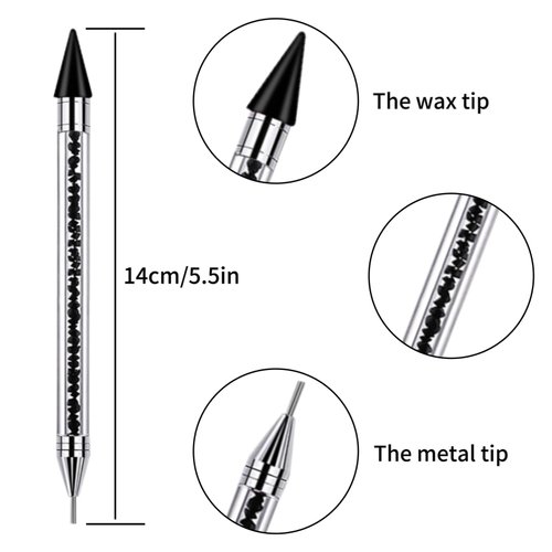 Rhinestone Picker Tool with 2 Wax Tips, Wax Pencil for Rhinestones, Dual-Ended Nail Dotting Tool, Rhinestone Applicator Tool for DIY Nail Art (Black)