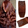 Royaomis Clip in Hair Extensions Real Human Hair, 18inch 140g 7pcs Human Hair Clip in Extensions for Women, Remy Red Hair Extensions Clip Ins, Soft & Natural Human Hair Extensions（18-#M30_33）