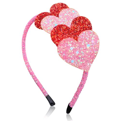 AIDVPOD Valentine's Day Headband Heart Headband- Romantic Glitter Heart Hair Band Valentine's Day Hair Hoop for Women Girls Hair Accessory