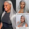 OiMiGO 13x4 Lace Front Wigs Human Hair Pre Plucked 180 Density 22 Inch Straight HD Transparent Lace Frontal Wigs Human Hair for Women,Real Human Hair Lace Wig with Bleached Knots(#Grey,22Inch)