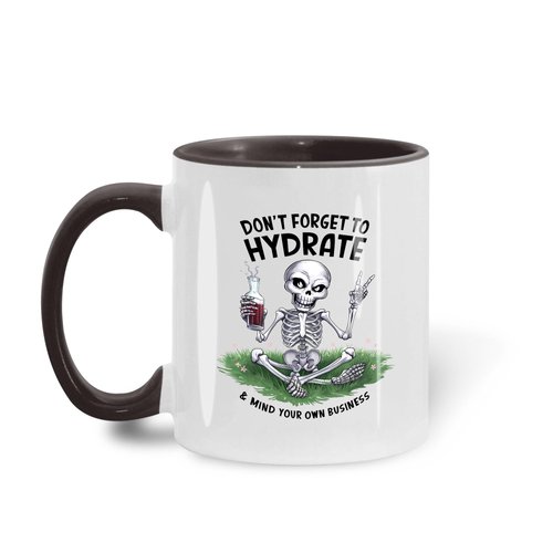 Cute Skeleton With Drink Fun Hydrate Reminder 11oz Tea Mug, 15oz Coffee Ceramic Mug, Accent Mugs, Camping Mug