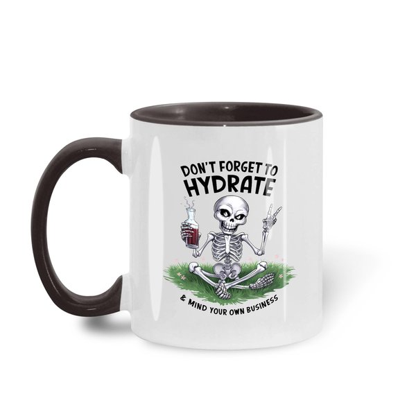 Cute Skeleton With Drink Fun Hydrate Reminder 11oz Tea Mug, 15oz Coffee Ceramic Mug, Accent Mugs, Camping Mug