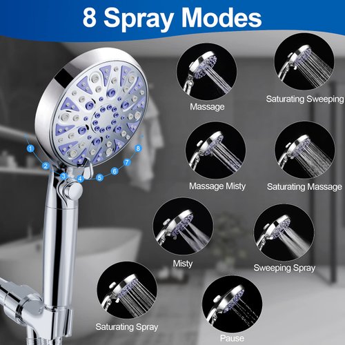High Pressure 10-mode Detachable Shower Head with Handheld, Showerhead with ON/OFF Pause Switch, 15 Stage Water Softener Filters for Hard Water Remove Chlorine, Meet cUPC and CEC Certification