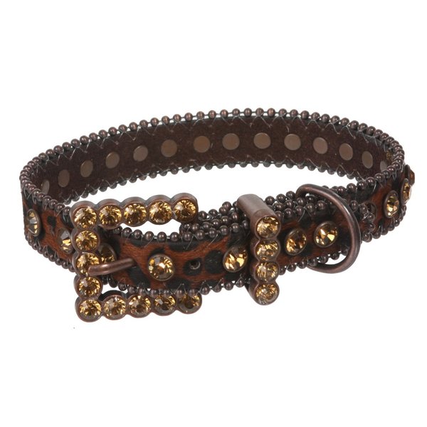 3/4" (20 mm) W Faux Zebra/Leopard Fur Rhinestone Dog Collar Size: XXS: 5"-7" Neck Color: Brown Leopard