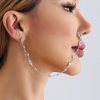 Octwine Women Crystal Nose Rings Earrings Chain Hoops Earrings Chain Fake Nose Ring Chain Non Piercing Nose Rings Earrings to Dangle Halloween Earring for Women (Silver)