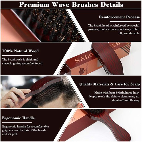 Wave Brush, Wood Handle Hair Brush For Women Man Thinning Hair Kids Soft Hair Brush Boar Bristle Hairbrush Set Mens Hair Brush Mens Boar Hair Brush