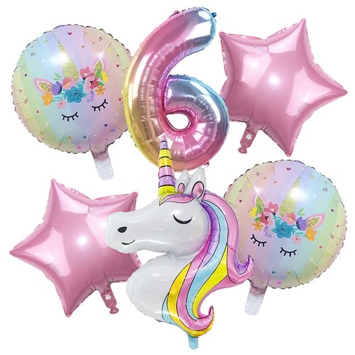 DUILE Unicorn Balloons Unicorn Birthday Party Decorations for Girls Foil Balloons Set Macaron and Rainbow Balloon Wedding Baby Shower Party Supplies (6)