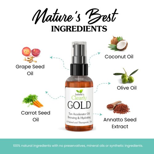 Isabella's Clearly Natural Tanning Oil with Bronzer, 100% Plant Based, Moisturizing Sun Tan Accelerator Body Oil for Healthy Glow, Olive, Carrot Seed, Coconut, 2 Oz