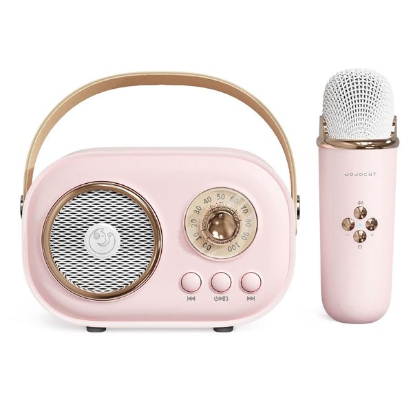 Mini Karaoke Machine,Karaoke Machine for Kids and Adults,Cute Karaoke with Microphone Set,Portable Bluetooth Speaker with Microphone,Retro Handheld Style for Family Party Meeting Singing (Pink)