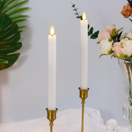 Mavandes Flameless Taper Candles with Remote Timer,White LED Battery Operated Flickering Pack of 4 Window Candles,Real Wax Warm Fire 3D-Wick Flameless Candlesticks,Wedding Home Decor(0.78” x 9.64”)