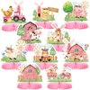 Amylove 10 Pcs Pink Farm Animals Party Supplies Girl Pink Barnyard Birthday Party Decorations Farm Animal Honeycomb Centerpiece for Table Birthday Baby Shower Party Decorations